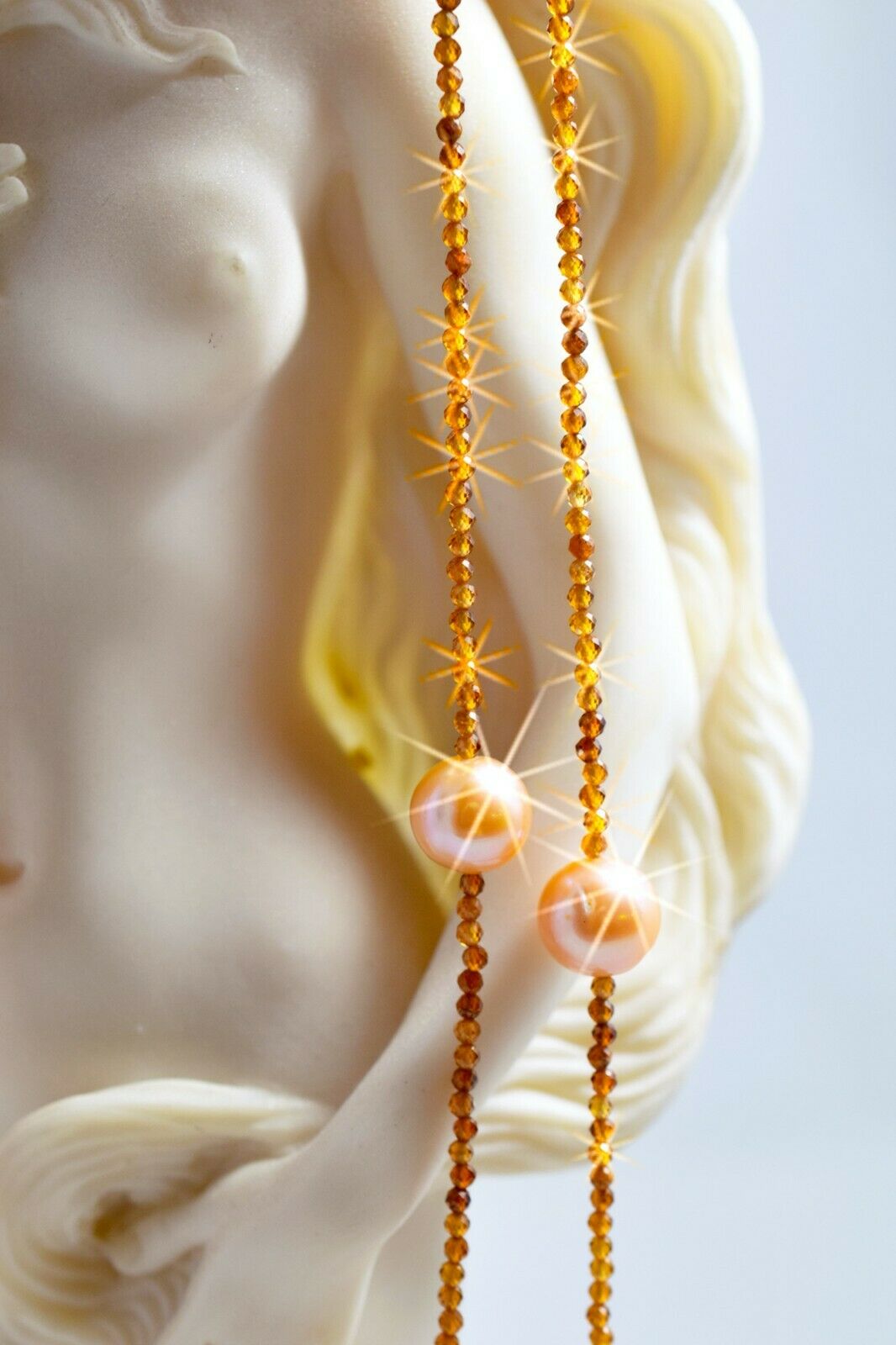 "Orange Fire" facettierte Karneol-Rosé Zuchtperlenkette Naturfarben 104 cm TOP!